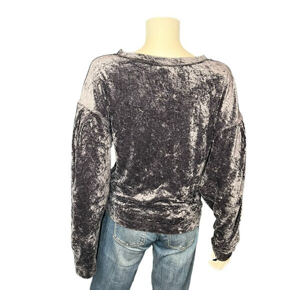 We The Free Milan Crushed Velvet Gray Top Y2K Soft Grunge Boho Lounge Pullover M - Picture 4 of 6
